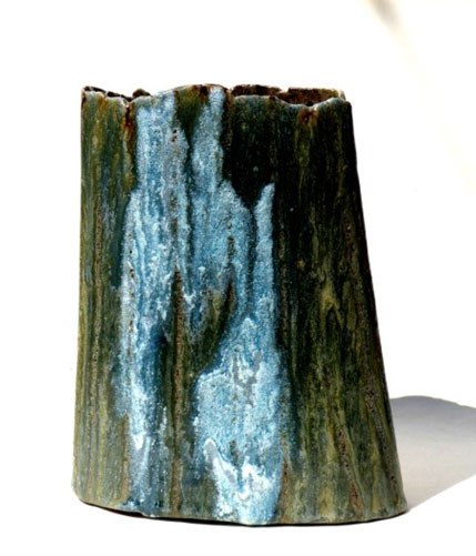 Exklusive Blau-Grüne Vase aus glasiertem Steinzeug / Keramik, des Hamburger Künstlers Jürgen Wulf